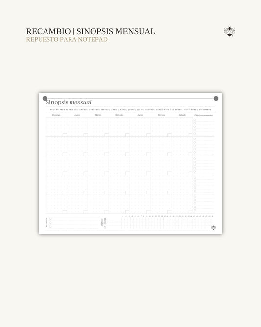 Recambio Sinopsis: bloc de planificación mensual para Notepad Prosa
