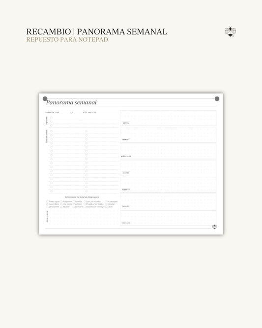 Recambio Panorama: bloc de planificación semanal para Notepad Prosa